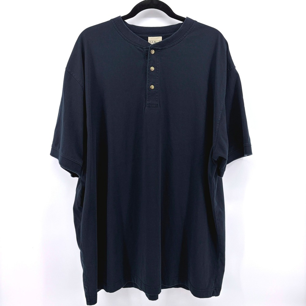 L.L. Bean Carefree Unshrinkable Henley Tee 2XL Black Classic Fit Casual‎ Basic